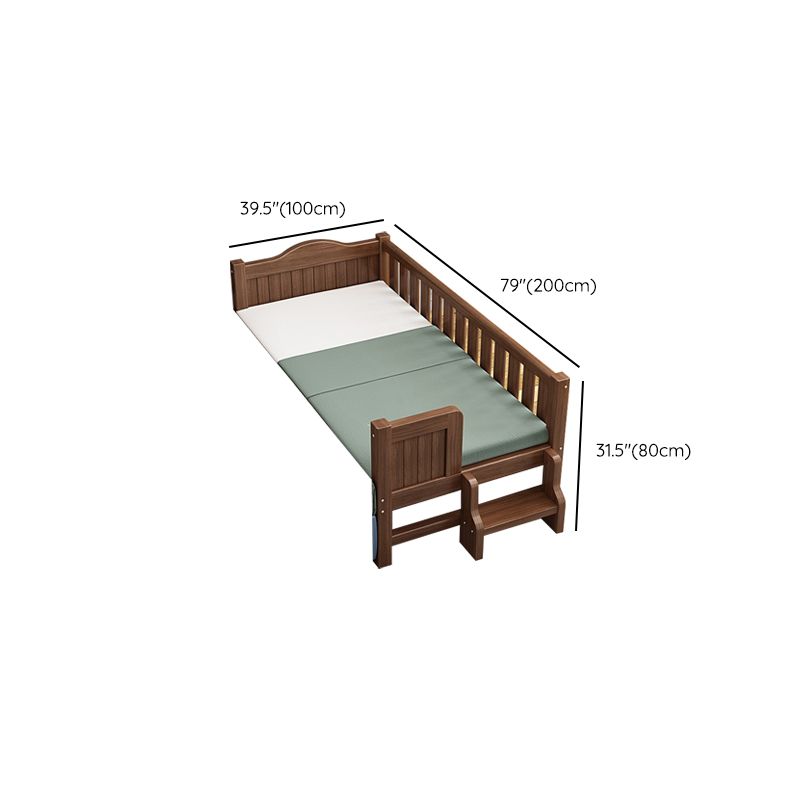 Traditional Wooden Baby Crib in Coffee Solid Wood with Guardrail