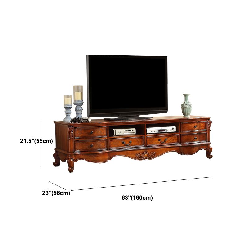 Brown Wooden TV Stand Console Traditional Style Home TV Cabinet with Drawers