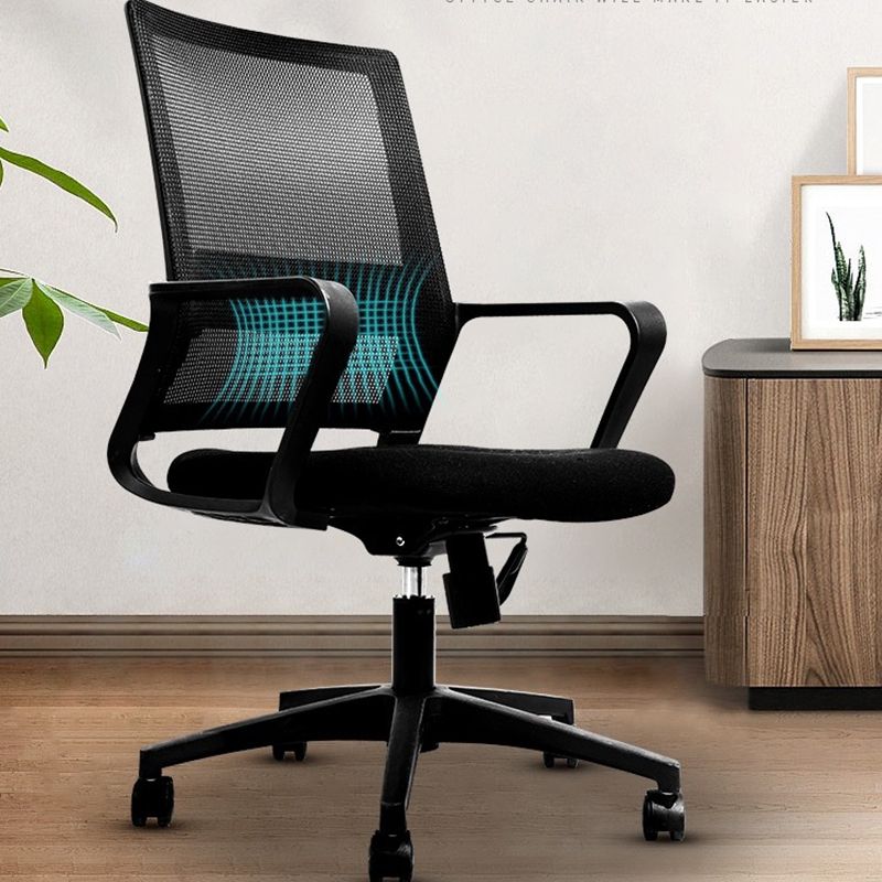 Fixed Arms Black Swivel Chair Mid-back Chair Soft Executive Office Chair