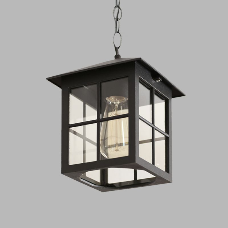 Cuboid Clear Glass Hanging Light Farmhouse 1 Bulb Courtyard Pendulum Lampada in nero/bronzo