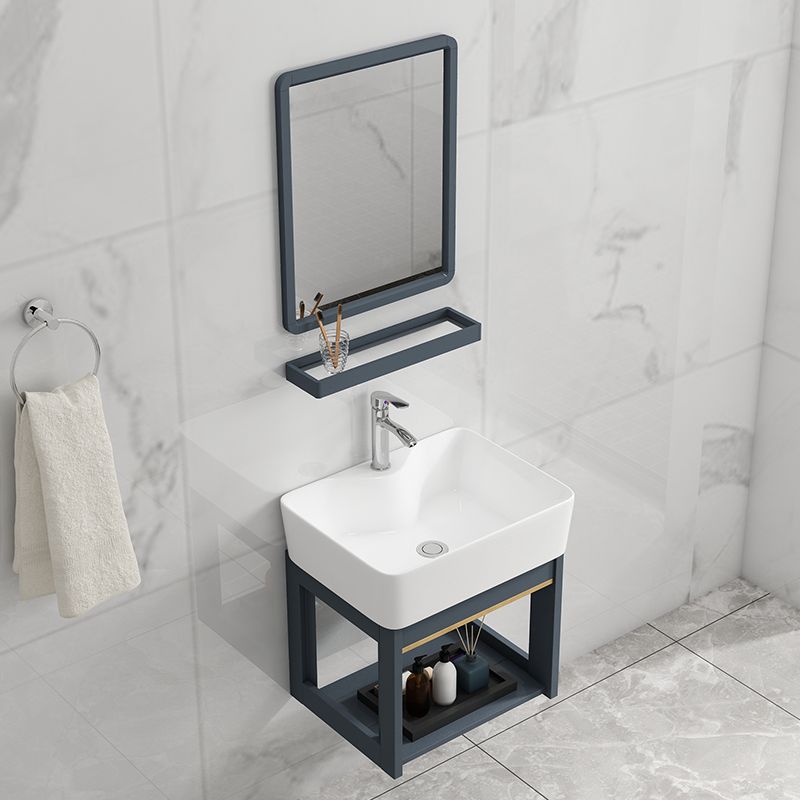 Bathroom Vanity Wall Mounted Storage Shelf Ceramic Sink Faucet Vanity Set with Mirror