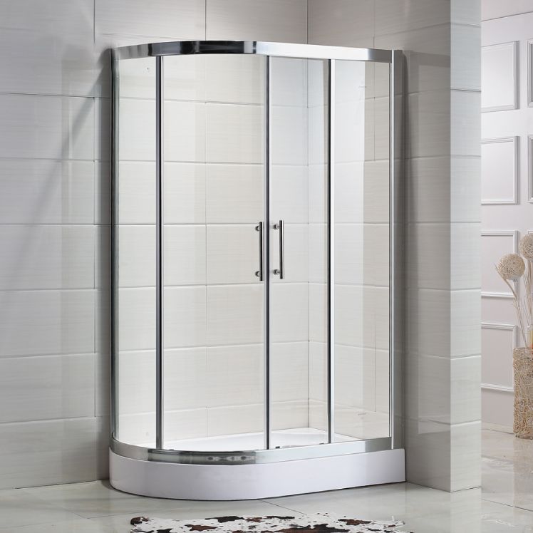 Stainless Steel Frame Finish Shower Kit with Fixed Panel and Door Handle