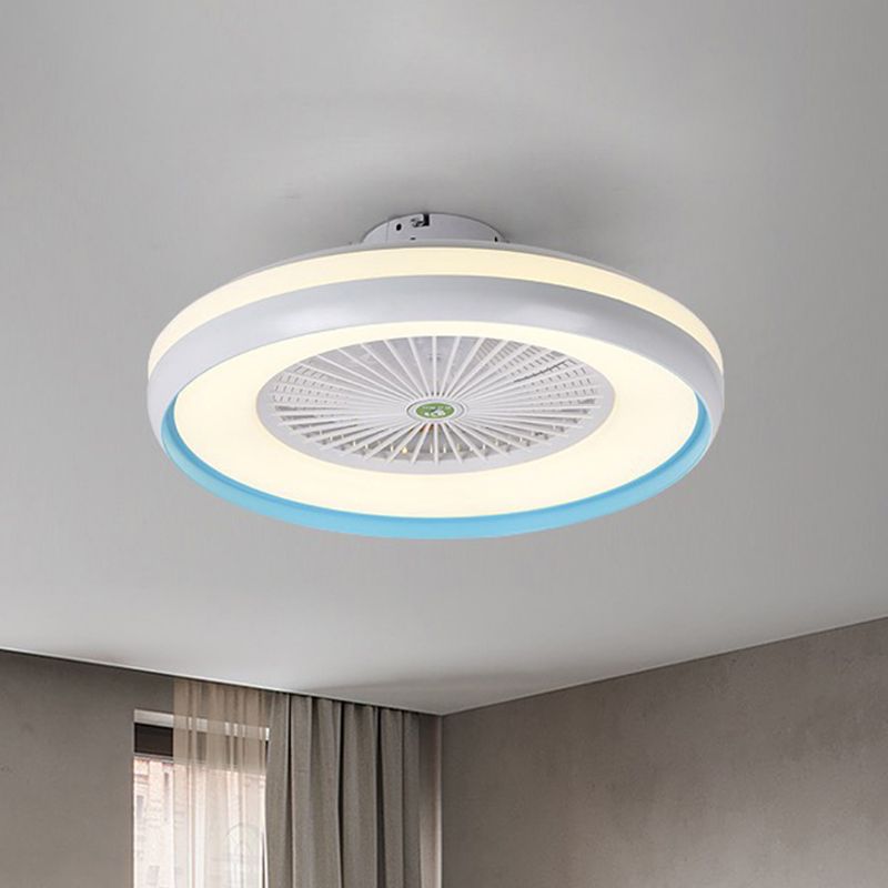 Circular Bedroom Semi Flush Lighting Kids Acrylic Pink/Blue Finish 5 Blades LED Pendant Fan Lamp, 23.5" W