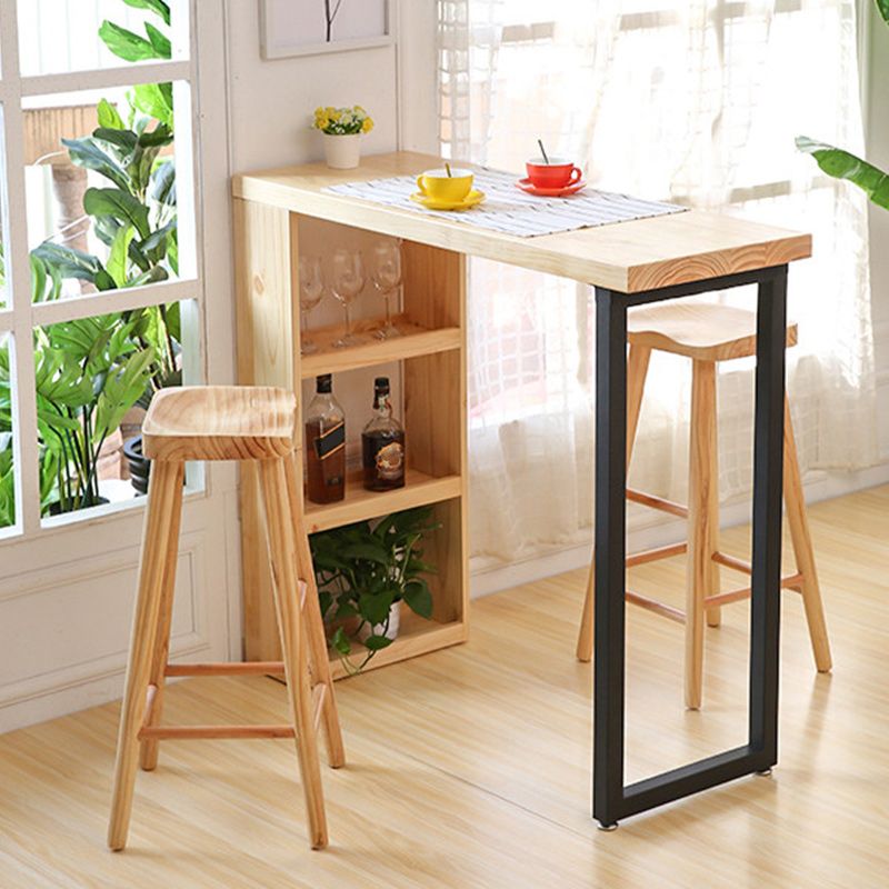 Rectangle Pine Wood Counter Table Contemporary Bar Table with Storage Rack