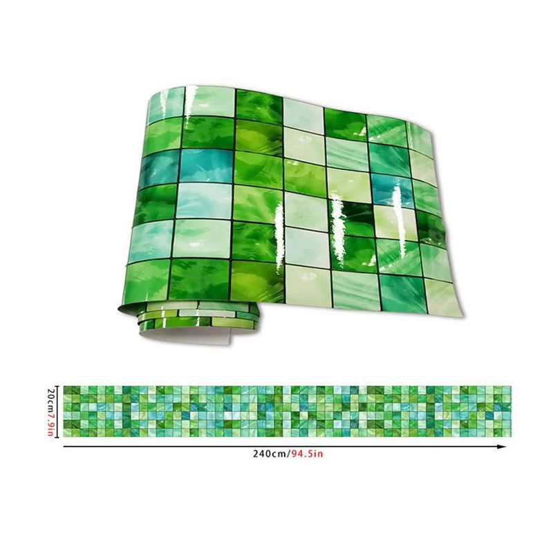 PVC Green Wallpaper Border Bohemian Mosaic Tile Self-Sticking Wall Decor, 7.9' L x 8" W