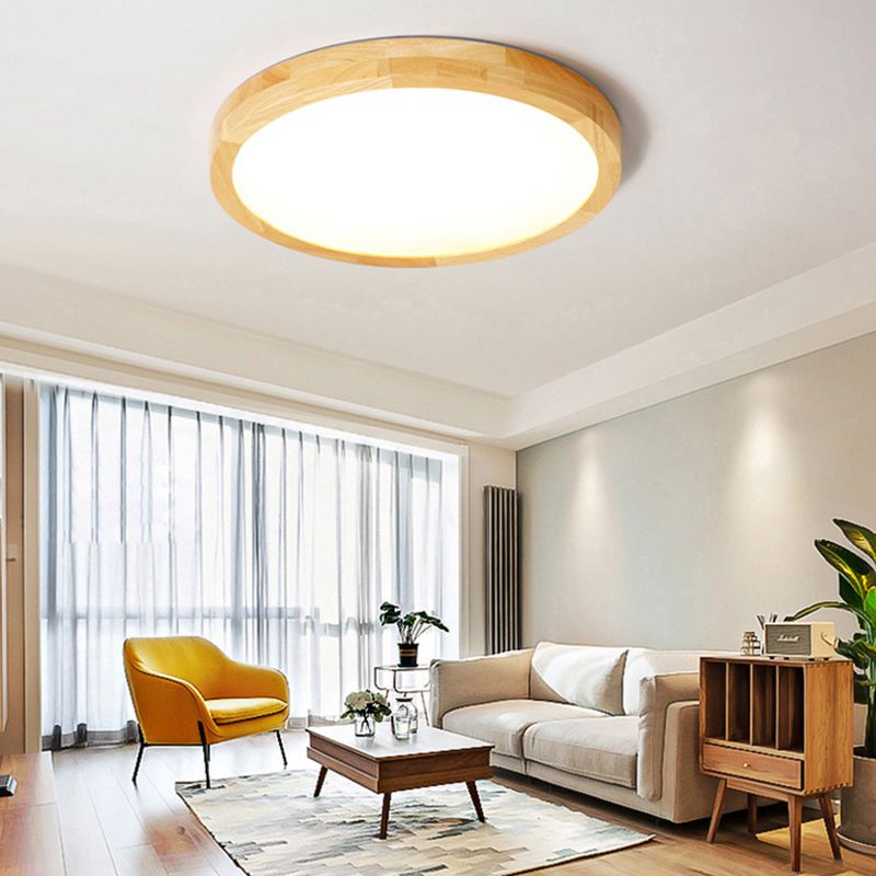 Round Flush Light Fixtures Modern Style Wood 1 Light Flush Mount Lights