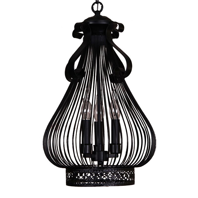 3 luces Lámpara de vela de calabaza con vela de metal de estilo de calabaza estilo loft en negro en negro