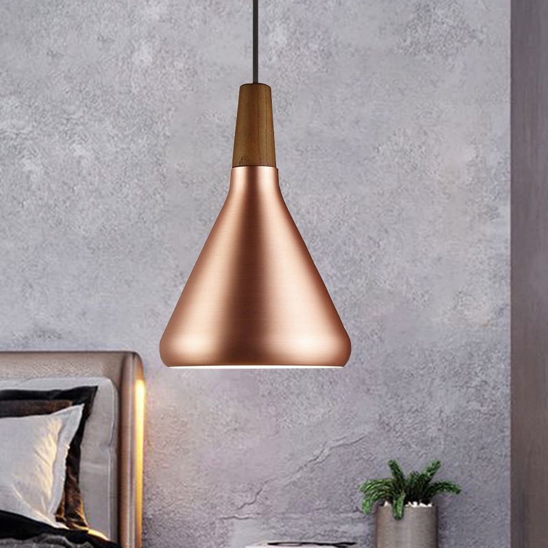 7"/10.5"/16" W 1 Head Down Lighting Industrial Restaurant Hanging Pendant with Flared Aluminum Shade in Rose Gold