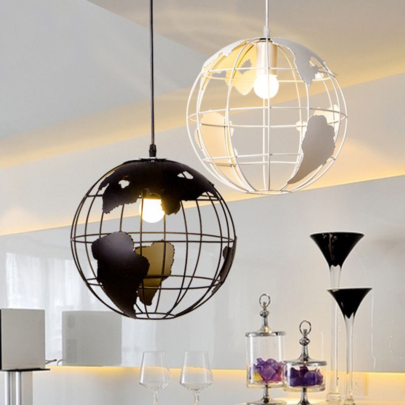 Industrial Orb Single Pendant Light Globe Metal Cage Shade Hanging Lamp for Coffee Shop