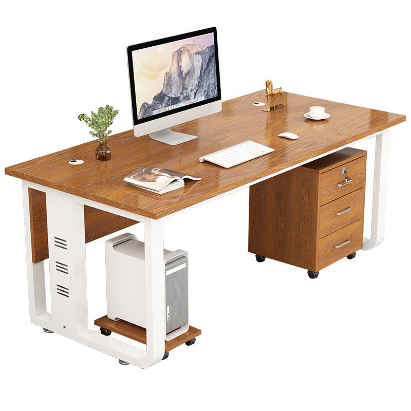 Rectangular Shaped Writing Desk Contemporary Wood with 2 Legs in Brown