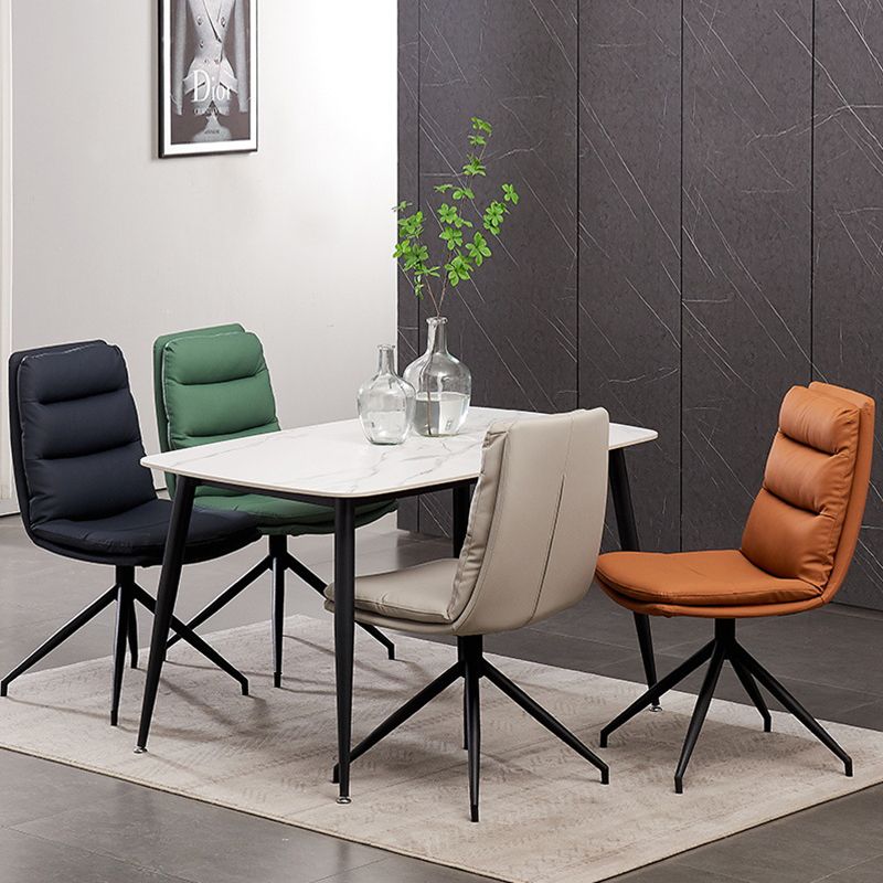 Modern Leather Armless Dining Chair Upholstered Side Chairs with Metal Legs