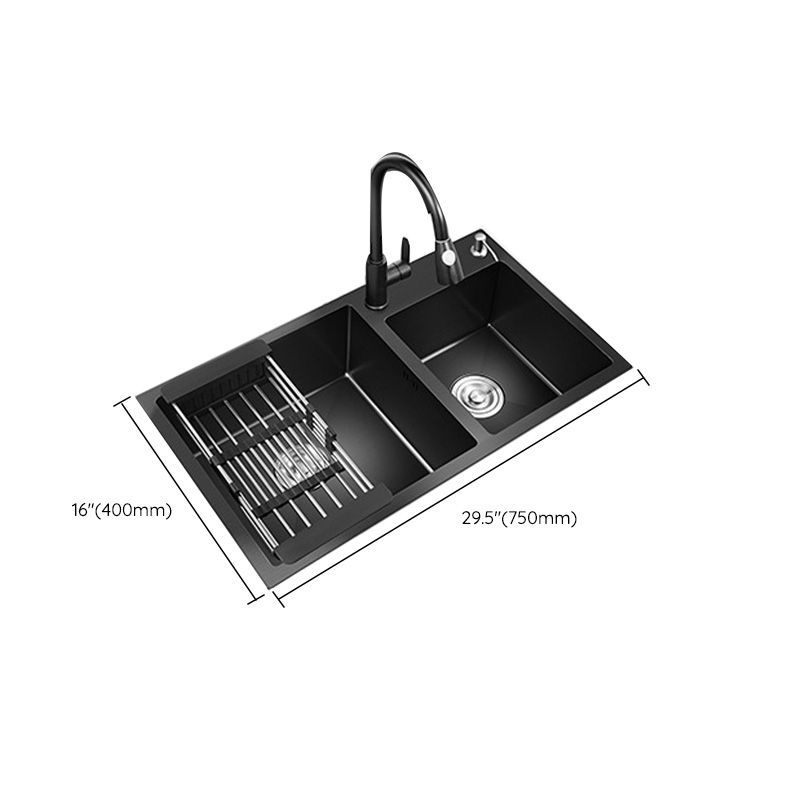 Single Bowl Black Kitchen Sink with Drain Assembly Drop-In Contemporary Sink