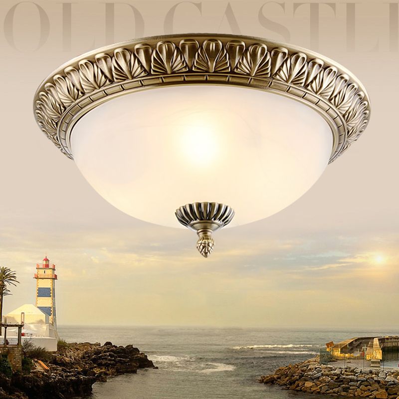 Traditional Style Ceiling Lamp Glass Shade Flush Mount Light for Sitting Room