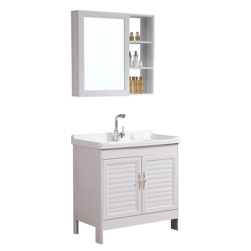 White Freestanding Vanity Rectangular 2 Doors Metal Frame Mirror Single Sink Vanity