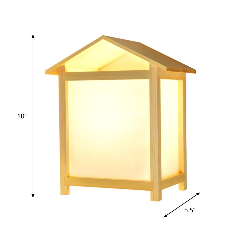 Al estilo japonés 1 accesorio de lámpara de plataforma de luz con sombra de madera de madera, forma de pared de la casa de madera