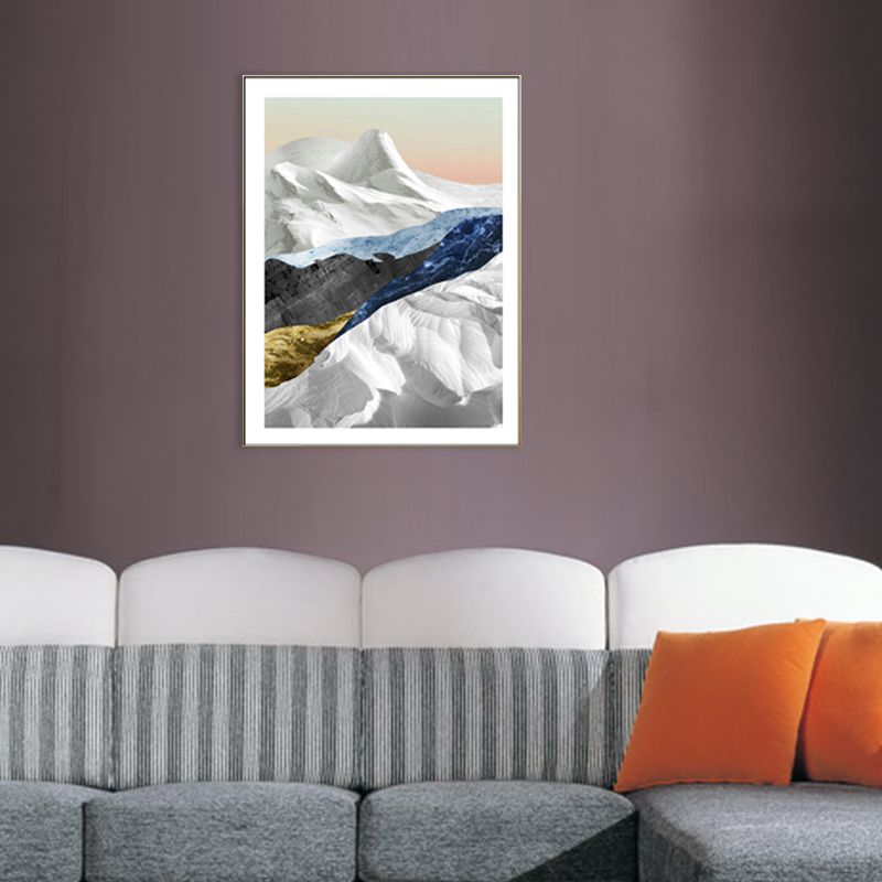 Pastel Mountain Landscape Canvas Art Textured Modern Style Dining Room Wall Decor