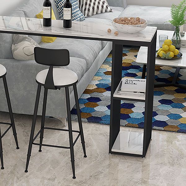 Rectangular Artificial Marble Bar Table Modern Bistro Table with Double Pedestal in Black