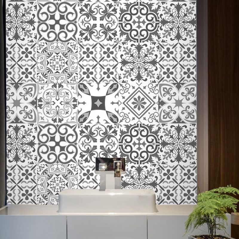 Ethnic Baroque Tiles Wallpaper Panel for Restaurant, Black and White, 8' L x 8" W, Adhesive