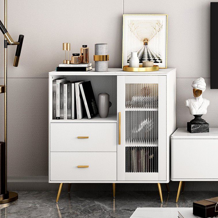 Drawer Engineered Wood Sideboard Glam Adjustable Shelving Credenza with Stone Countertop