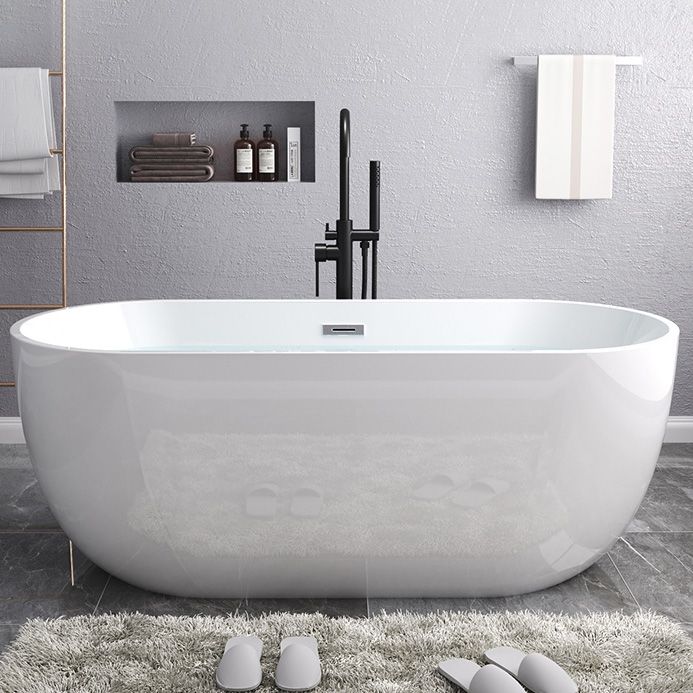 Modern Oval Stand Alone Bathtub Acrylic White Soaking Back to Wall Bath