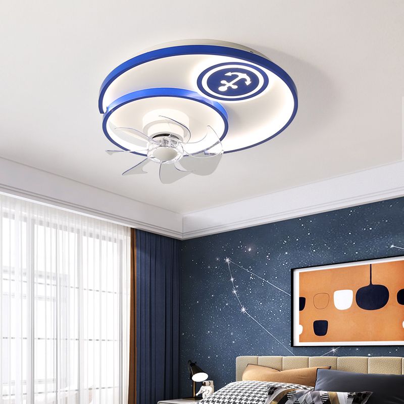 Cartoon Disc Fonds Flush Mount Fan Lamp Metal Boys Boys Room LED Semi Flush Light