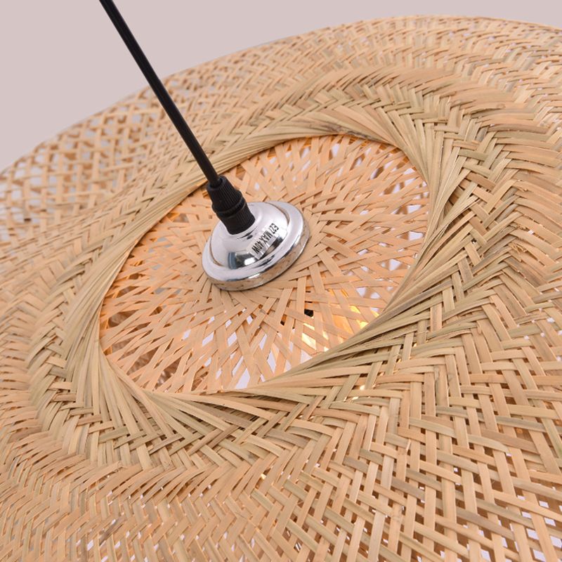 Bamboo Hat-Shaped Pendant Lighting Fixture Asia Style Ceiling Pendant Light in Beige