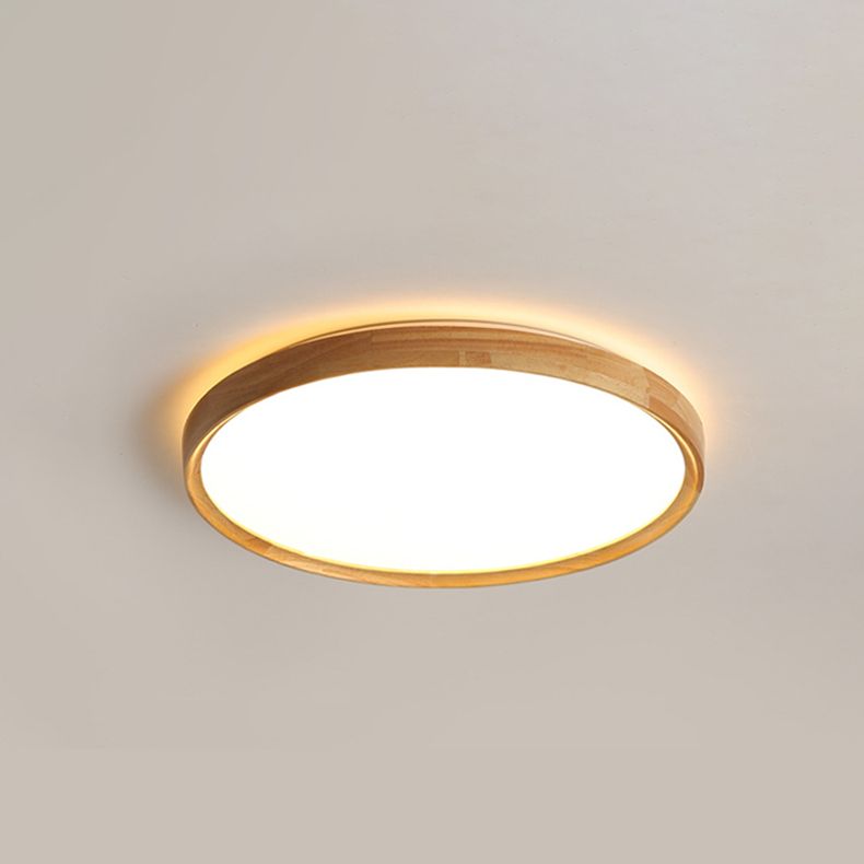 Modern Minimalist LED Ceiling Light Wooden Circular Flush Mount in Brown