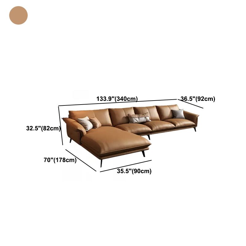 Orange Sponge Padded Leather Sofa with Pillow Back and Flared Armrest Sectional