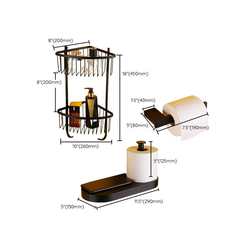 Modern Black Bathroom Accessory Kit with Bath Shelf and Soap Dish