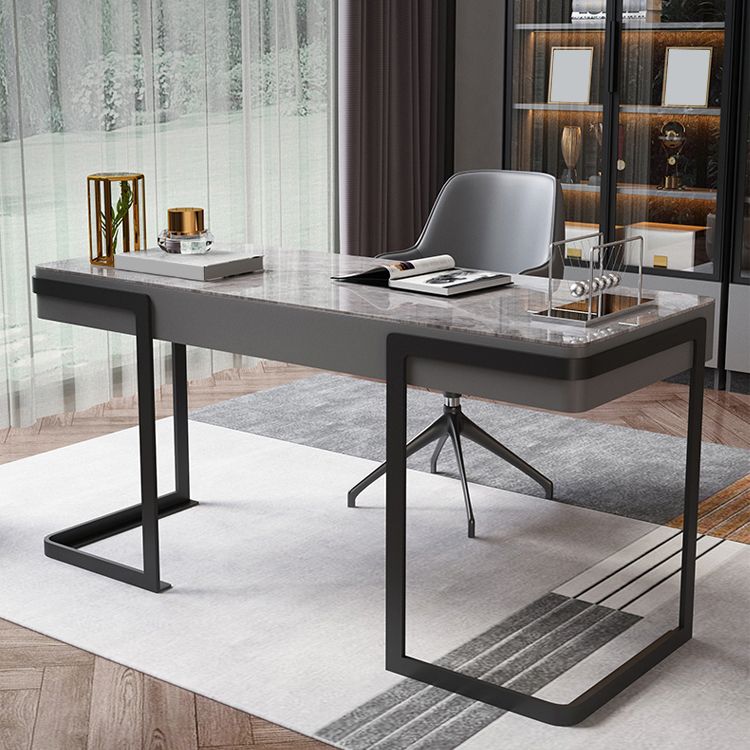 Stone Rectangle Writing Desk Modern Style Computer Desk in Gray