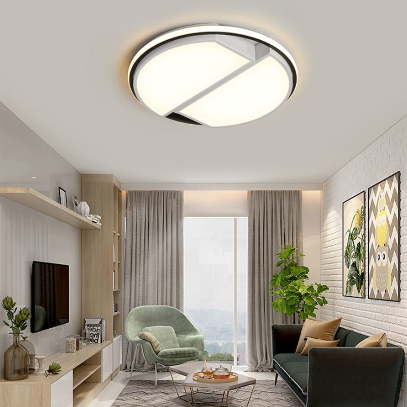 White Round Flush Mount Light Fixture with Acrylic Shade Simple Metal LED 16"/19.5" Dia Ceiling Flush Mount for Bedroom