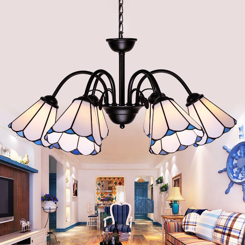 6/8 Lights Conical Chandelier Lighting Baroque Black Cut Glass Ceiling Pendant Light for Living Room