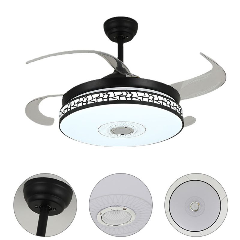 Minimalist LED Ceiling Fan Light in Black / Sliver Finish Drum Shape Fan Light