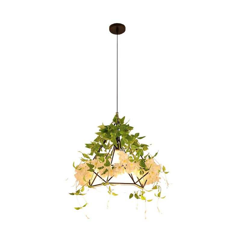 Cherry Blossom Restaurant Pendant Light Retro Metal 1 Head White LED Drop Lamp, 10"/15"/18" Width