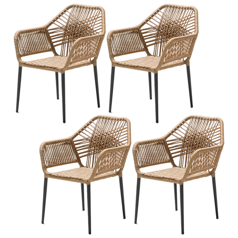 Tropical Stacking Dining Side Chair Woven Back Outdoor Bistro Chairs