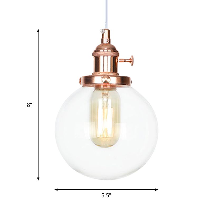 Orbit Hanging Lighting Farmhouse Amber/Clear Glass 1 bol hanglamp met verstelbaar koord in zwart/brons/messing afwerking