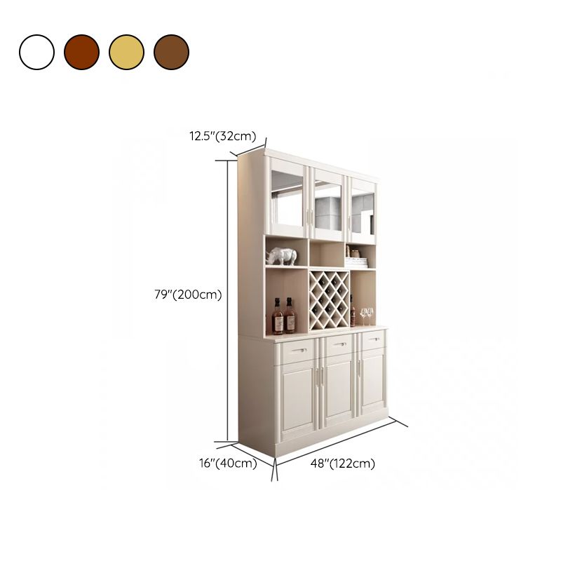 Modern Dining Hutch Glass Doors Rubberwood Hutch Buffet with Drawers for Living Room