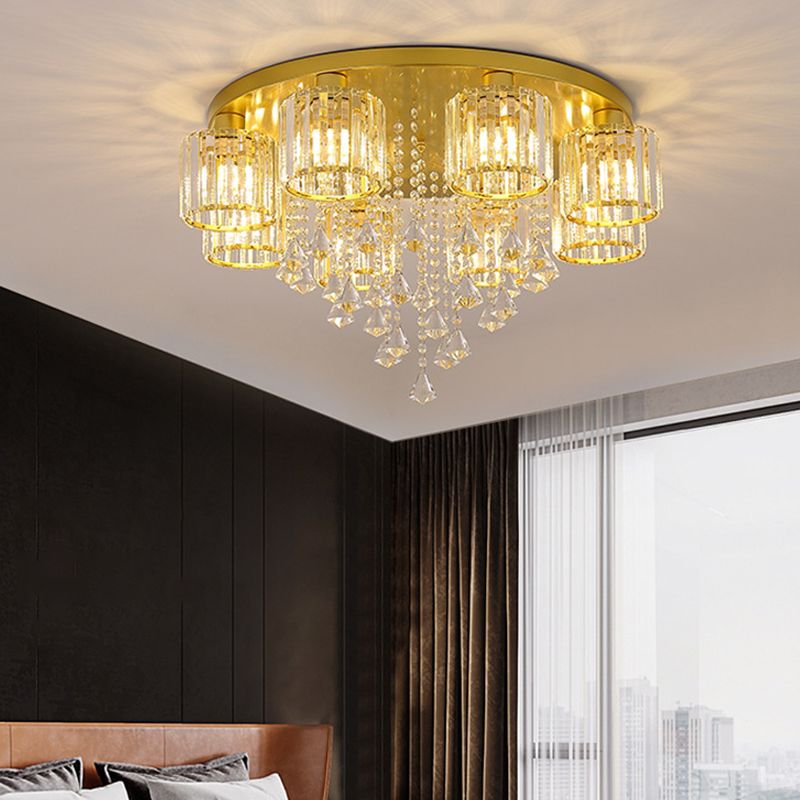 3/5/6/8-Light Golden Flush Mount Lighting Modernism Glass Shaded Ceiling Light