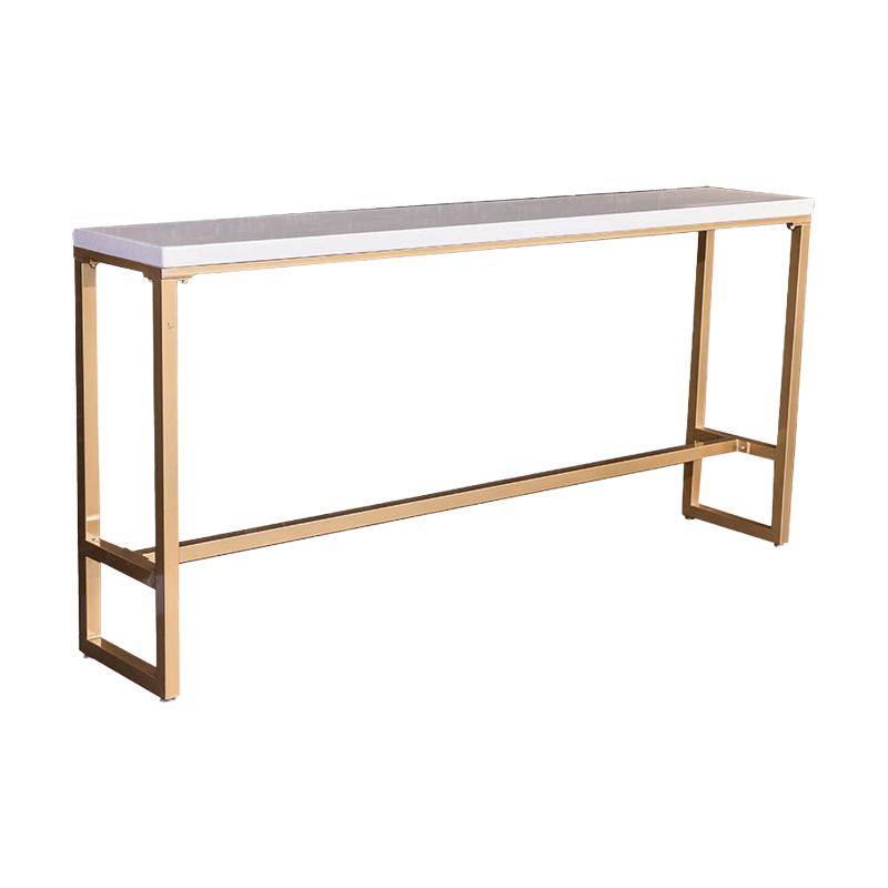 White Glam Style Bar Table Wood Rectangular Bar Table with Metal Base