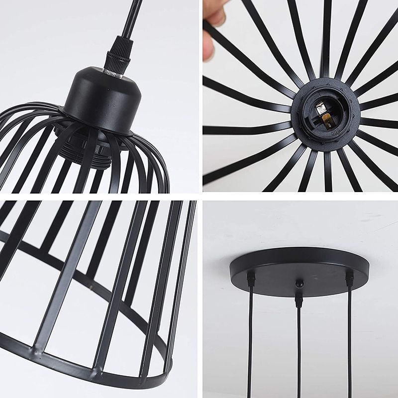 Black Metal Pendant Light Light Indsutrial Retro Bol Bowl Cage suspendue lampe pour le restaurant