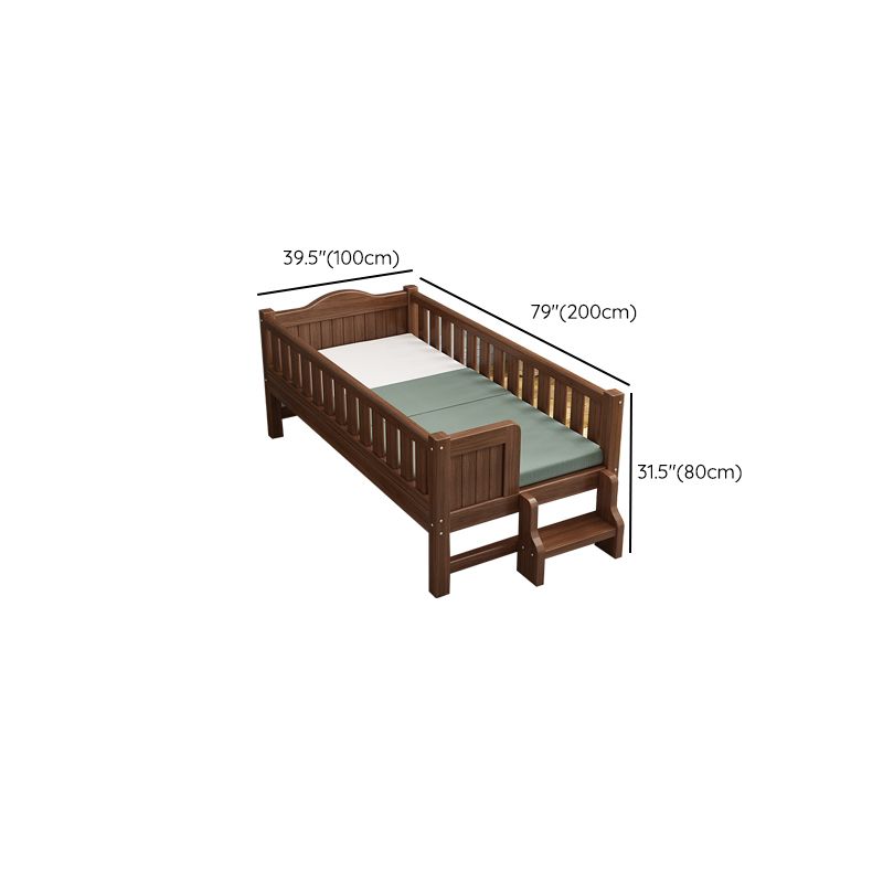 Traditional Wooden Baby Crib in Coffee Solid Wood with Guardrail