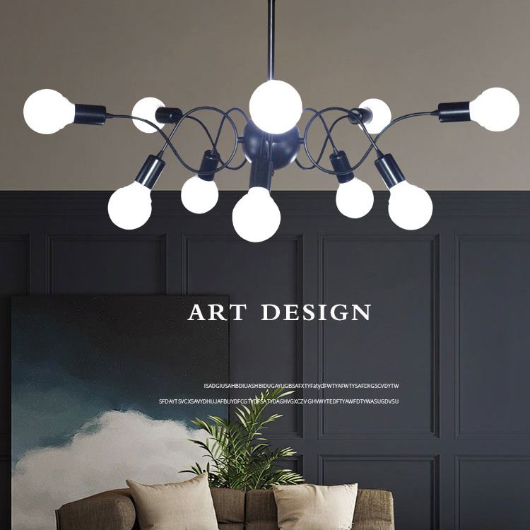 Chandelier Pendant Light Minimalist Style Exposed Bulb Metal Hanging Pendant Light