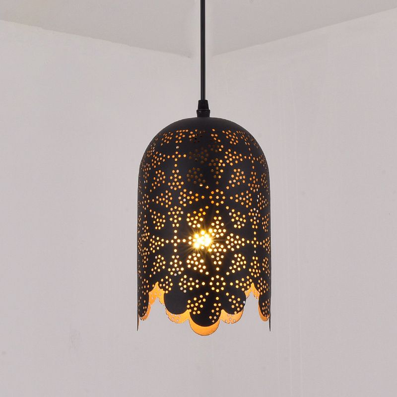 Metallic Black Ceiling Light Cylinder/Oval 1 Head Warehouse Patterned Pendant Lamp Kit for Restaurant