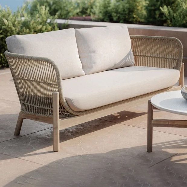 Natural Outdoor Patio Sofa with Cushion Wood Or Metal Frame Patio Sofa with Rope Accent