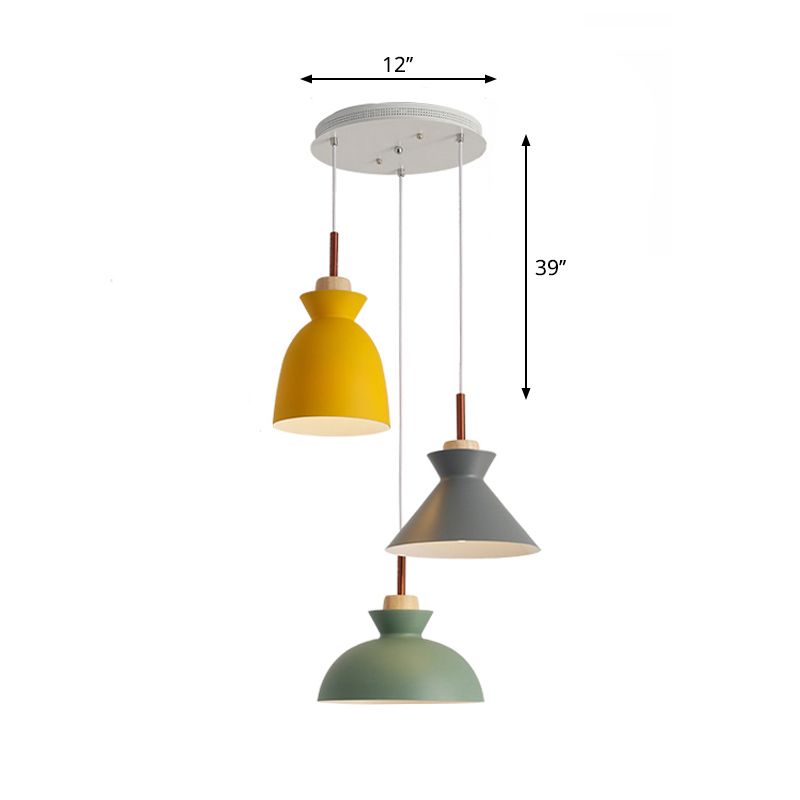 Macaron Cookware Shaped Cluster Pendant Metal 3 Lights Dining Room Ceiling Hang Lamp in Green