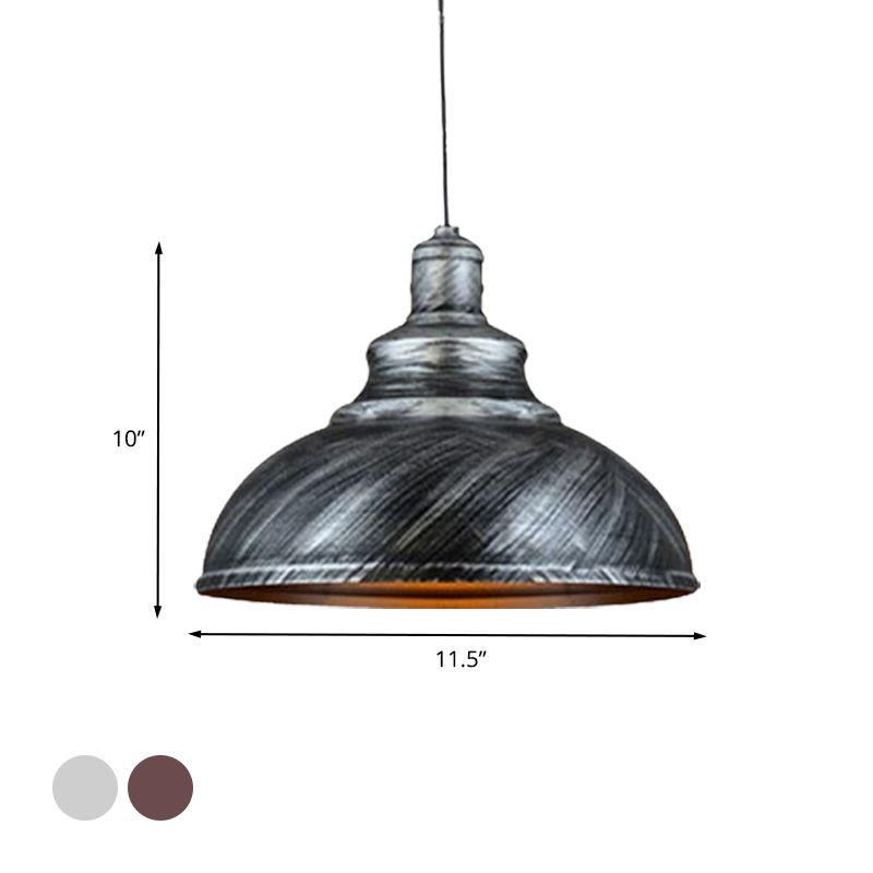 Metal Bowl Down Lighting Rustic 1 Bulb Restaurant Ceiling Pendant Lamp in Silver/Bronze with Pulley