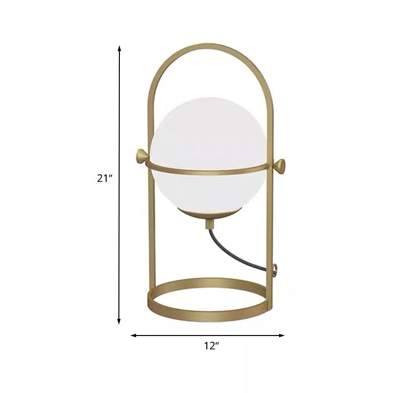 1 Head Bedroom Desk Light Post-Modern Gold Finish Nightstand Lamp with Ball Milk White Glass Shade