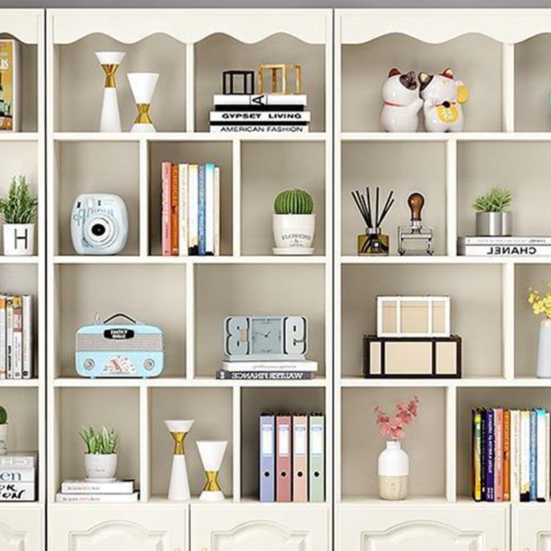 Modern Solid Engineered Bookcase White Geometric Bookshelf for Living Room