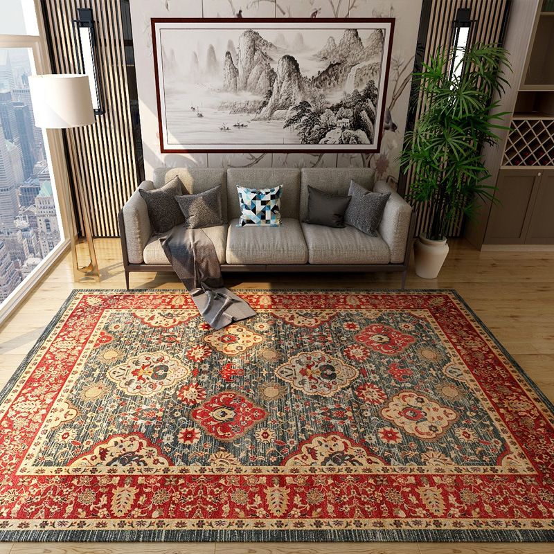 Classic Moroccan Area Rug Antique Floral Printed Carpet Anti-Slip Backing Rug for Home Decoration