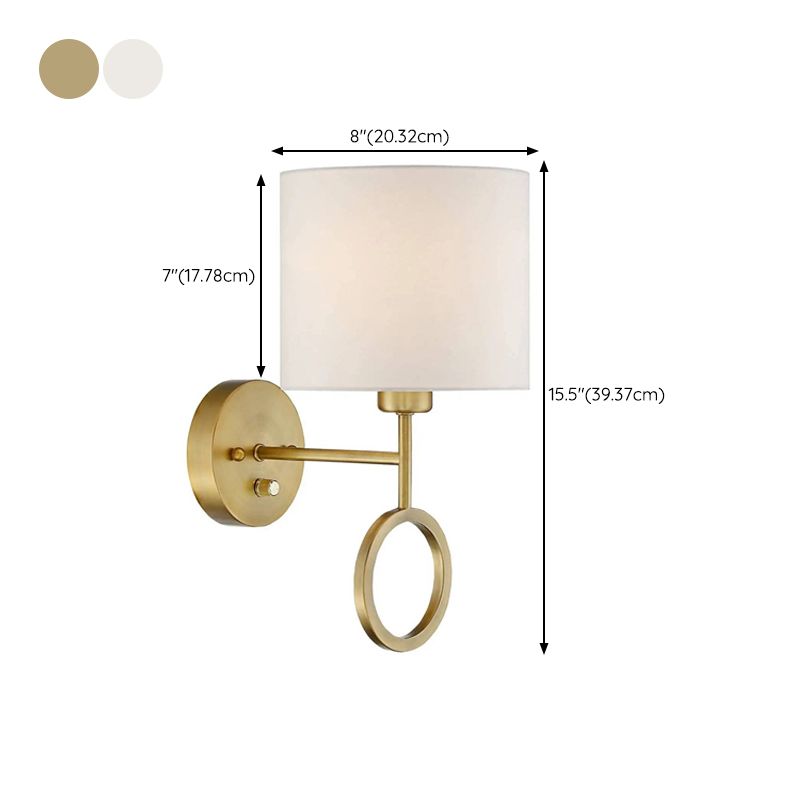 Metal Modern Wall Sconce Cylinder Shape Sconce Lights with Fabric Shade for Bedroom